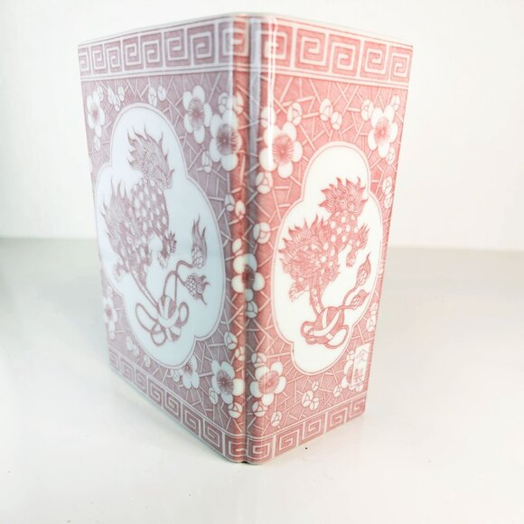 Vintage Opium Den Pillow Chinese Headrest Foo Dog Red White Ceramic - Picture 4 of 6